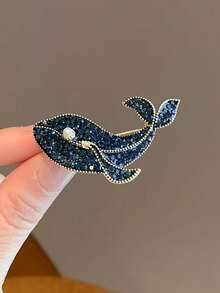 Luxury Blue Whale Brooch, Exquisite Pearl Animal Design, Fashionable Women Clothing Accessory - Multicolor - View 4