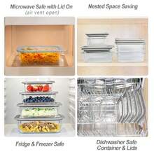 Glass Food Containers with Glass Lid Microwave Safe Food Storage Container Set 6 Pack Square Shape Large Size Airtight Storage Set with Leak Proof Lids Meal Prep Containers - GrisJ6S - Ver 6