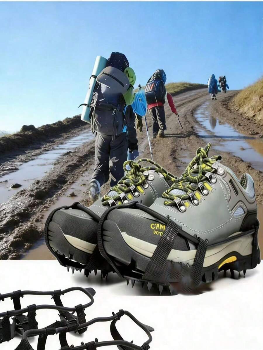 24齿防滑冰面鞋套 - 适用于泥泞湿滑的道路、户外活动、人行道、车道 - 非常适合徒步旅行、攀岩、散步、跑步和狩猎，是母亲节和感恩节的理想礼物。