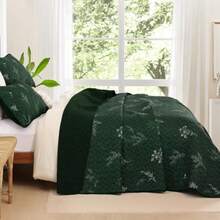 Green Queen Size Quilt Set Branch Bedspread Coverlet Set Olive Green Botanical Floral Pattern Quilted Bedding Set 3 Piece Soft Lightweight Microfiber Bed Cover for All Season 96''x90'' - Verde Oliva - Ver 4