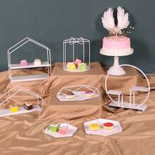 1pc White Cake Stand, Birthday Party Dessert Rack, Event Wedding Cake Dessert Metal Tray, Cupcake Display Platter And Stand - White - View 9