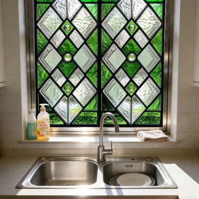 1pc Matte Static Cling PVC Window Film, Geometric Pattern Painted Glass Window Sticker, Home Decor Privacy Protection Art Design, Non-Adhesive Decorative Sticker, Suitable For Bathroom, Room, Kitchen, Office Window Decor