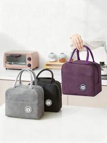 1pc Bear Pattern Insulated Lunch Bag, Thermal Lunch Box Tote - Navy Blue - View 5