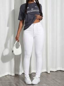 Women's Pocket Skinny Casual Jeans - White - View 1