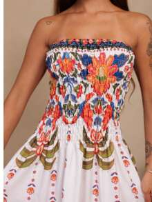Vestido Longo PALMEIRAS Tomara que Caia Estampa Floral com Babado - Multicolorido Palmeiras - Visão 2