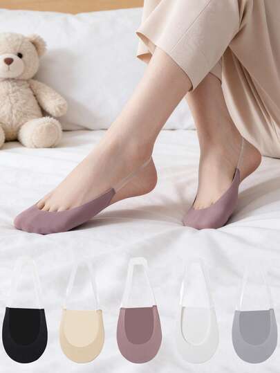 1/5/10 Double Transparent Camisole Women's Summer Ultra-Thin Half Foot Low Heel Breathable Invisible Solid Color Anti Slip Boat Socks