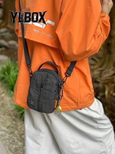 1pc Men's Adjustable Strap Square Crossbody Bag, Lightweight Travel Essentials, Summer Hiking Outdoor Commute, Nylon Casual Solid Color Personalized Gift For Men, Teenagers, Phone Pouch, Small Shoulder Bag, Korean Style