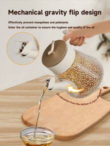 双层密封防漏大容量玻璃油壶，鸟形壶盖，底部出油口，配有可拆卸硅胶刷，防滴漏防尘，适用于烹饪和烧烤 - 查看 3