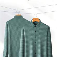 FORTEI Men's Casual Checkered Long Sleeve Shirt - Stretch Comfort Fit, Classic Point Collar, Machine Washable Spring Business Casual Shirt With Single-Button Cuffs, Comfortable Daily Wear - Gray green - View 4
