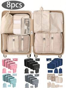8pcs Luggage Packing Cubes, Includes Compression Storage Shoe Bags, Clothing & Underwear Bags, Travel Organizer Set, Hanging Wash Bags - View 1
