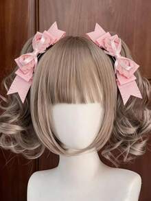 1 pieza Clip para el cabello con lazo estilo Lolita japonesa Y2K, clip para el cabello 3D con doble coleta, adecuado para niñas, hecho de fibra de poliéster, para verano, vacaciones, viajes - Multicolor - Ver 2