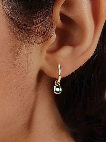 BALMORA Một đôi khuyên tai bạc Sterling 925 cổ điển, thanh lịch, hình vuông, đính đá Zirconia xanh lá cây, thích hợp cho nữ, đeo hàng ngày, làm quà tặng tình bạn, dự tiệc.