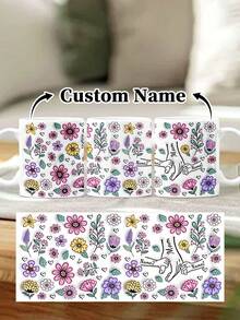1pc 11oz/15oz Custom Mother's Day Name Mug, Personalized Coffee Cup With Printed Name. The Wrap-Around Pattern On The Mug Can Be Customized With Up To 8 Children Holding Their Mother's Hand. This Mother-Themed Mug With Floral Elements Is An Ideal Gift For Mom And A Unique, Thoughtful Present - 款式9 - 查看 74