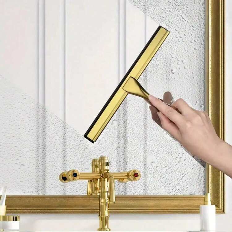 1pc Gold Bathroom Squeegee, Shower Scraper Brush, Mirror Squeegee, Window Scraper, Cleaning Tool, Convenient & Practical With Hook, Bathroom Cleaning Accessory, Essential Cleaning Tool For Autumn/Winter - Multicolor - View 5