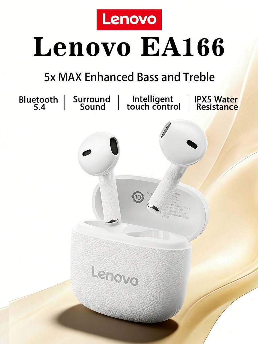 Lenovo EA166 Bluetooth 5.4 Earphones: High-Quality Sound, Smart Super-Clear Call Noise Cancellation, IPX5 Waterproof And Sweat-Proof Rating, Ultra-Low Latency. - Cherry Blossom White - View 1