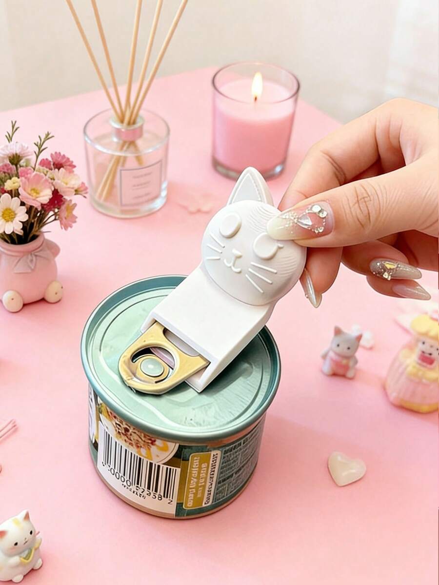 1 Abrelatas con forma de gato lindo para abrir latas de comida y bebidas mientras protege las uñas, perfecto para mujeres que cuidan sus uñas, adecuado para herramientas de cocina de plástico para latas de comida para gatos/perros. El abridor de botellas multiusos es un artículo imprescindible en la cocina