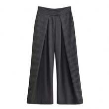 Pleated Striped Flared Pants, High-Waisted Slimming Draping Commuter Wide-Leg Trousers Spring - Grey - View 6
