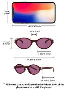 1副女士椭圆形小框高品质简约时尚眼镜，适合旅行、度假、休闲场合佩戴 - 紅酒框紅片 - 查看 4