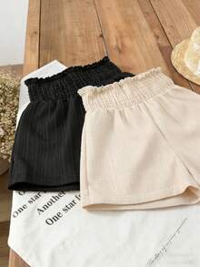 2pcs Girls Ruffled Elastic Waist Shorts, Children Casual Flowy Summer Shorts, Machine Washable - Black - View 8