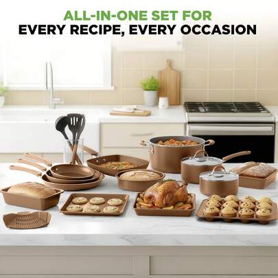 EDENBERG Premium 20-teiliges Kochgeschirr-Set – Dieses Set wird selbst den anspruchsvollsten Koch überzeugen. Das aus gepresstem Aluminium gefertigte Kochgeschirr erhitzt sich schnell und gleichmäßig und garantiert so präzises Kochen. Stilvoll und praktisch.