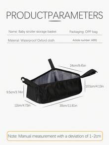 1pc Baby Stroller Bottom Frame Storage Basket, Waterproof Infant Carriage Undercarriage Organizer Bag With Adjustable Buckle - Multicolor - View 3
