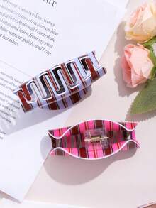 1个休闲复古蓝咖啡条纹发夹，小众高端发夹，适合日常、休闲、上学等场合佩戴 - 彩色 - 查看 9