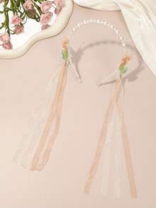 1件蝴蝶珍珠流苏发箍，温柔甜美风格发饰，日常/派对/约会优雅发型装饰 - 彩色 - 查看 5