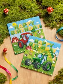 48 khăn ăn dùng một lần in hình máy kéo xanh nông trại 13"x13", thích hợp cho tiệc sinh nhật, lễ kỷ niệm chủ đề nông trại và sử dụng hàng ngày - Nhiều màu - Xem 1