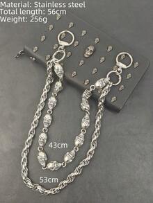 Dây xích quần hình đầu lâu bằng thép không gỉ Y2K, phụ kiện thời trang nam phong cách hip-hop rock sang trọng, quà tặng mùa hè mới cho kỳ nghỉ. - Bạc - Xem 7