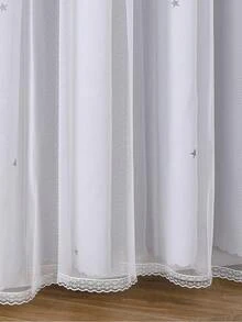1pc Hollow Star Sheer Curtain, Polyester Lace Double-Layer Blackout Curtain For Living Room Bedroom, Cute Style - 白色 - 查看 10