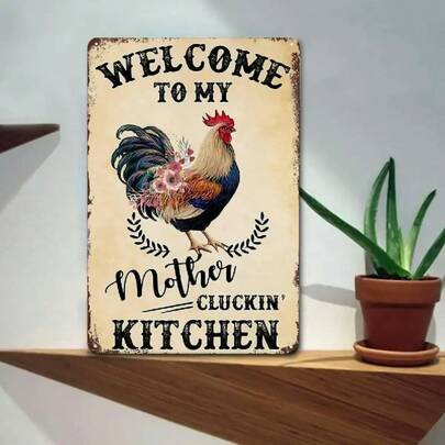 1pc Vintage Rooster Metal Sign Wall Decor - Rustic Farmhouse Kitchen Art With "Welcome To My Mother's Kitchen" Text, Durable Iron Retro Plaque For Home, Cafe, Bar, Bathroom, Garage - Easy To Hang, No Electricity Needed