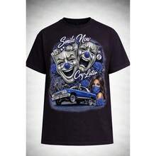 Mens Old School Lowrider Chicano Art T-Shirt HeavyWeight 7.5 Oz 100% Cotton Retro Graphic Tshirt - 黑色 - 查看 1