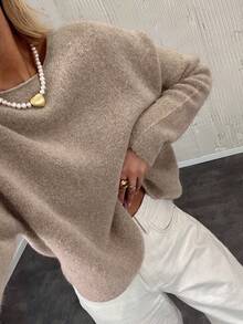 Áo len nữ dáng rộng thoải mái, chất liệu len cơ bản, thích hợp mặc mùa đông. - Lạc đà - Xem 1