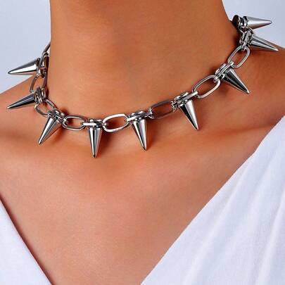 1 pieza Collar con pinchos y remaches de estilo punk, adecuado para mujeres y niñas jóvenes. Este es un accesorio de moda sobresaliente que combina estilos de vanguardia y rock, convirtiéndolo en un regalo ideal para fiestas y uso diario.
