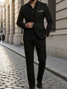 Completo da tinta unita, design con colletto a tacca - blazer slim fit, pantaloni da abito diritti, adatto per occasioni importanti, matrimoni - nero - Visualizzare 3