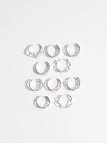 10件套星月镂空脚趾环，几何镂空8字形可调节沙滩脚饰套装 - 銀色 - 查看 6