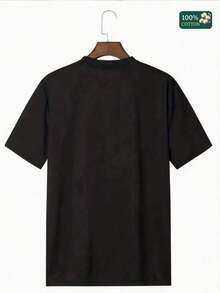 S100% Cotton Unisex Round Neck Short - Sleeve T - Shirt With "Srez" Skull Graphic - Street - Culture - Themed Summer Men's TopSoft Fabric - 黑色 - 查看 3