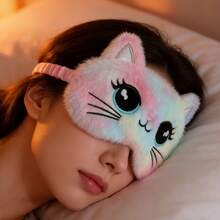 刺绣可爱图案毛绒眼罩，透气睡眠眼罩，卡通猫毛绒眼罩批发 - 彩色 - 查看 1