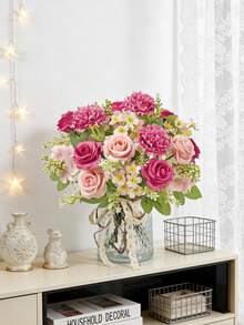 1pc 11.81inch Artificial Rose, Chrysanthemum & Carnation Mixed Flower Bouquet, Bridal Bouquet, Wedding Decor, DIY Wreath Material, Birthday Party & Home Decor, Vase Filler, Outdoor Garden, Spring Decoration, New Year Gift - Rose - View 8