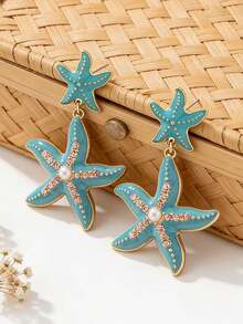 一对优雅的镶钻海星耳环，适合度假、节日、生日、约会、派对、休闲场合佩戴 - 海星款 - 查看 3