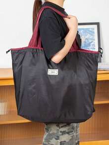 3个装可重复使用购物袋，加厚耐用，方形底部可直立，手提袋，可折叠，单肩手提，便携，适合超市购物，大容量 - 彩色 - 查看 4