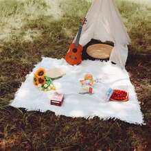 Portable Thickened Picnic Blanket, White Camping Blanket, Beach Towel, Sofa Cover, Outdoor Garden Tent Mat, Waterproof & Warm, Suitable For Home Decor, Photo Shooting, Tear-Resistant, Leisure Mat, Tablecloth, Wall Hanging - White - 查看 3