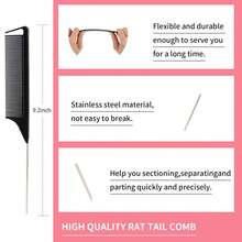 GOIPLE 3pcs Professional Hair Styling Brush & Comb Set, Dual Edge Brush & Comb, Slicking Bristle Brush, Stainless Steel Rat Tail Comb, Flyaway Taming Baby Hair Sculpting Edge Brush, Ponytail Smoothing Braid Styling Slicking Brush, Precise Sectioning Parting Rat Tail Comb, Ergonomic Handle Nylon Bristles Hair Styling Tools, For Daily Home & Salon Hair Styling, For Women All Hair Types Curly Coily Braided Textured Hair - 3 chiếc màu đen - Xem 5