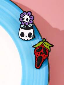 Bộ 2 ghim cài áo phong cách Gothic ngộ nghĩnh - Hình quả dâu tây gào thét và chậu hoa đầu lâu, sự tương phản ngọt ngào và cá tính, ghim cài độc đáo theo phong cách văn hóa phụ, thích hợp làm quà tặng cho bạn bè và người thân. - Nhiều màu - Xem 3