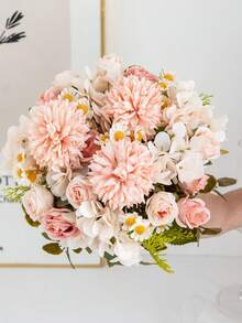 1pc Artificial Hydrangea Bouquet Fake Rose, Suitable For Spring/Autumn Decor, Wedding Vase, Home, Restaurant, Bedroom, Kitchen, Room Decoration, Holiday & Birthday Party, Outdoor Garden Decor - Pink - View 2