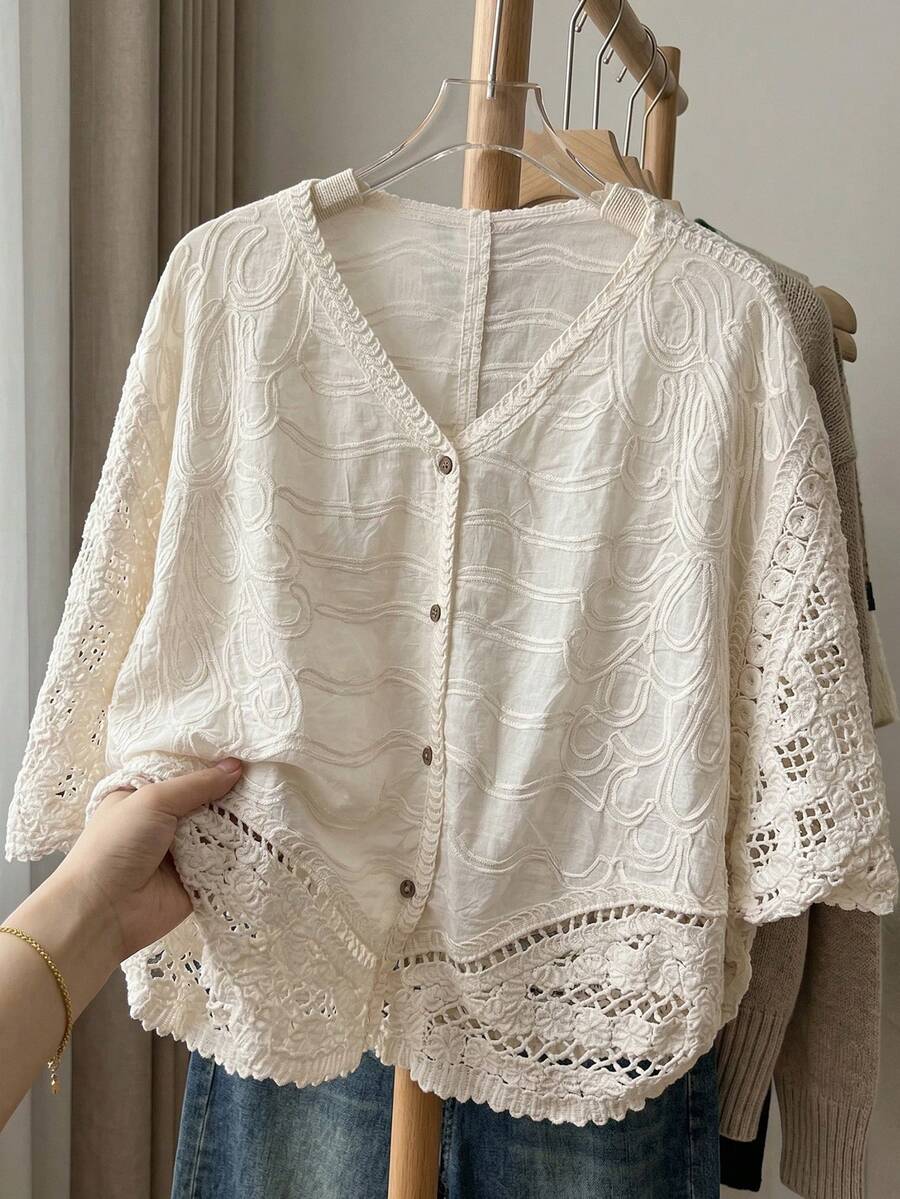 Lightweight Bohemian Style Beach Vacation Casual Shirt For Summer - Apricot - View 1