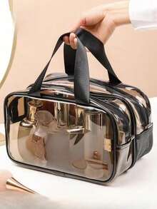 1pc PVC Transparent Cosmetic Bag, Handheld Toiletry Pouch, Makeup Bag, Travel Essential - Multicolor - View 11