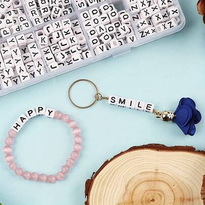 600pcs/Box 28-Grid Black & White Letter/720pcs/Set 5 Different Color Square Letter Beads, For Making Various DIY Kits