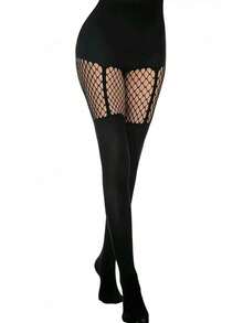 3双装性感镂空连裤袜，镂空吊袜带，密网眼丝袜，夜店女王黑色丝绸性感渔网袜 - 彩色 - 查看 8