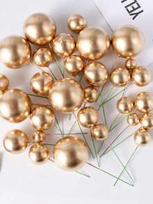 20 Gold Spherical Cake Topper Balls, Round Gold Cake Fan Shape, Foam Cake Ball Decorative Balloons Cupcake Salute Spherical Cake Toppers, For Wedding Birthday Cake Decoration Supplies - Multicolor - View 3